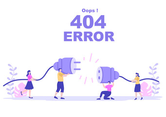 404 Error And Page Not Found Vector Illustration. Lost Connect Problem, Warning Sign, Or Site Breakdown. Landing Page Template