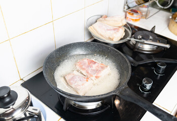 Boiled belly pork cooking for crispy pork.