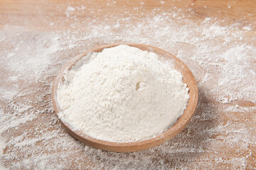 flour on a plate. preparation for baking. Culinary concept.