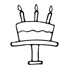 birthday cake single vector illustration. Doodle hand drawn cake for holiday party