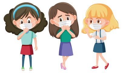 Set of different kids wearing mask cartoon character