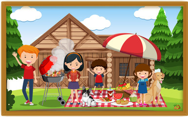Obraz na płótnie Canvas A picture of family doing picnic in a frame
