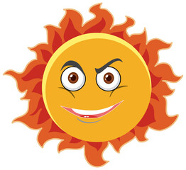 Sun cartoon character with face expression on white background