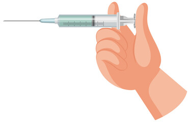 Hands holding vaccine syringe on white background