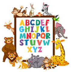 Obraz na płótnie Canvas A-Z Alphabet board with wild animals