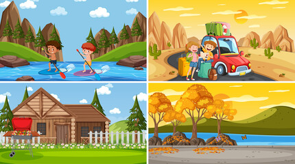 Set of different nature scenes cartoon style