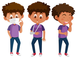 Set of a boy cartoon character with different positions