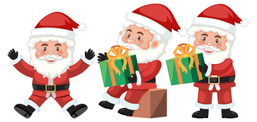 Set of Santa Claus cartoon character with different positions