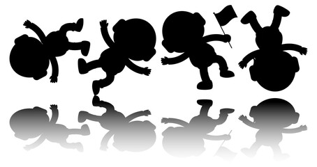 Set of kids silhouette with reflex
