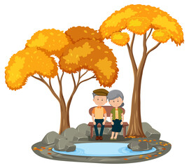 Obraz na płótnie Canvas Old couple sitting in the park with many autumn tree
