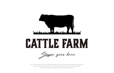 retro vintage Cattle farm logo design template, vector illustration.