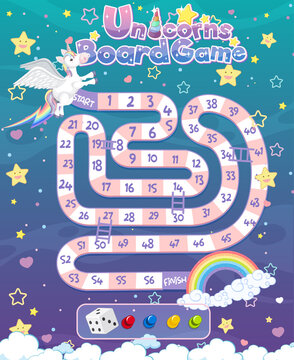 Board Game for kids in unicorn pastel color style template