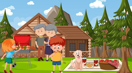 Obraz na płótnie Canvas Nature outdoor scene with happy family having a picnic