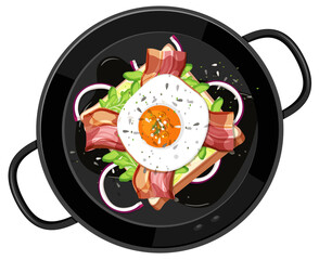 Top view of breakfast set in the pan isolated