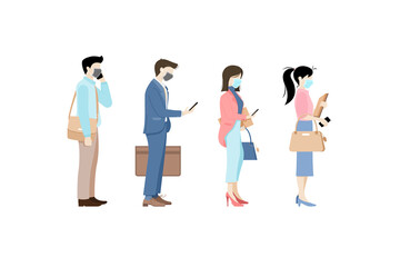 Obraz premium Office worker wearing medical masks to prevent disease and isolated background. Vector illustration