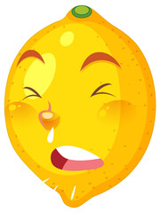 Lemon cartoon character with sneezing face expression on white background