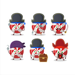 Cartoon character of red candy with various pirates emoticons