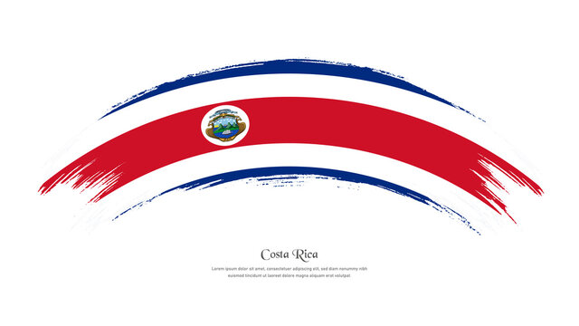 Flag of Costa Rica in grunge style stain brush with waving effect on isolated white background