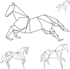 origami geometric horses and horses: logo, icon, print