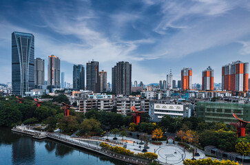 Fototapeta na wymiar Urban scenery on both sides of Shiqi River, Zhongshan City, Guangdong Province, China