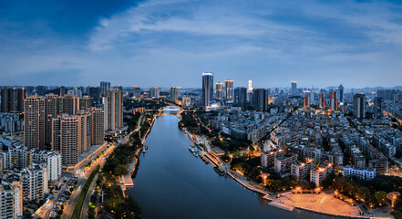 Urban scenery on both sides of Shiqi River, Zhongshan City, Guangdong Province, China