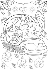 A wide variety of foods for Thanksgiving Coloring Page