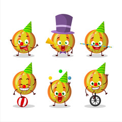Cartoon character of yellow candy with various circus shows