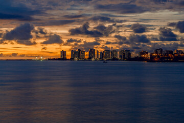 city skyline at sunset