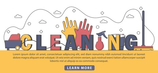 Flat Design cleaning typography header concept. Big giant cleaning word concept banner. Good for landing page, banner, flyer, poster, template, background, marketing, promotion, advertising