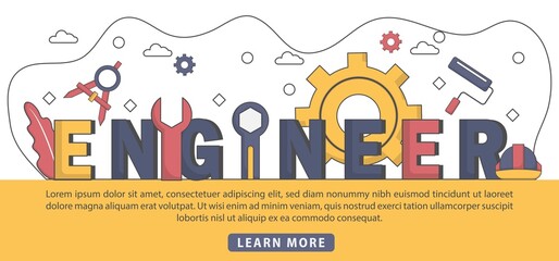 Flat Design Engineer typography header concept. Big giant Engineer word concept banner. Good for landing page, banner, flyer, poster, template, background, marketing, promotion, advertising