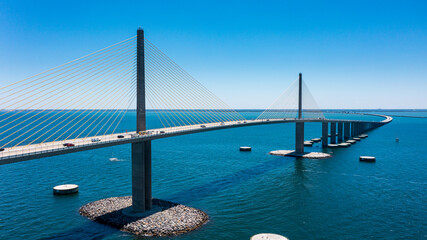 Sunshine Skyway Bridge in Tampa Bay Florida. Large Suspension Bridge that ships pass underneath....