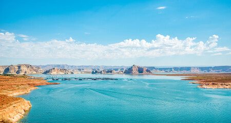 Beautiful orange rock formation at Lake Powell and Glen Canyon Dam in the Glen Canyon National...