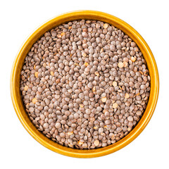 brown unhulled red lentils in round bowl cutout