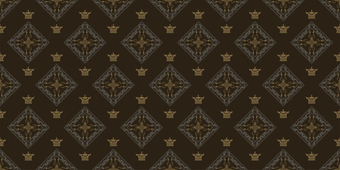 Ethnic background pattern with decorative ornament on black background, wallpaper. Seamless pattern, texture. Vector illustration