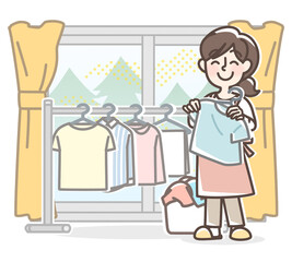 花粉症対策　部屋干し　女性