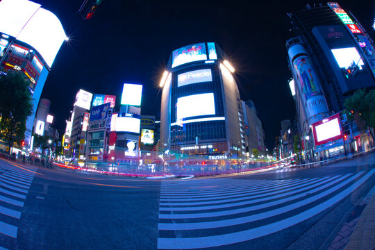 Neon Billboard And LED Displays At Shibuya Crossing At Night