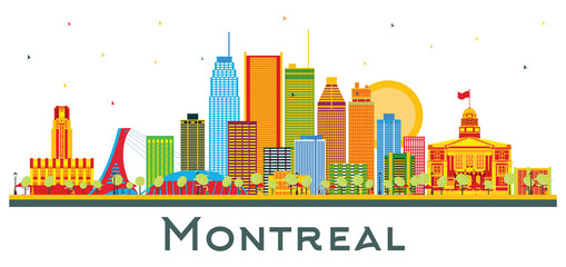 Obraz premium Montreal Canada City Skyline with Color Buildings Isolated on White.