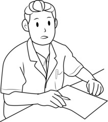 doctor sitting on table and want to writing report