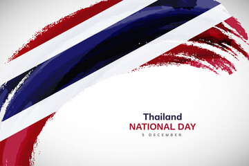 Happy national day of Thailand with watercolor brush stroke flag background with abstract grunge brush flag