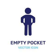 Poor person showing his empty pockets icon vector
