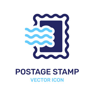 Postage stamp icon vector for sending letter 