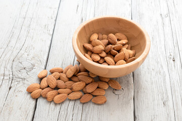 Almonds on the wooden table
