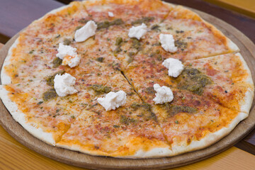 Fresh Italian pizza out of the oven