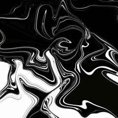 Abstract wavy vibrant facture. Splashed liquid paints. Psychedelic trippy effect. Distortion. Creative graphic design. Monochrome artistic illustration. Black and white colors. Digital art. 