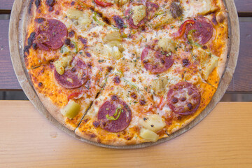 Fresh Italian pizza out of the oven
