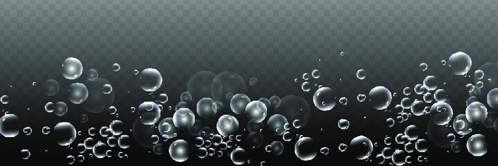 Set of realistic colorful soap bubbles to create a design. Transparent realistic soap bubbles isolated on transparent background.