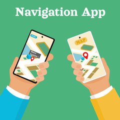 Two hands of friends holding smartphone mobile phone with map guiding sharing way to Home result on phone screen using for travel open world explorer house visit navigation direction concept