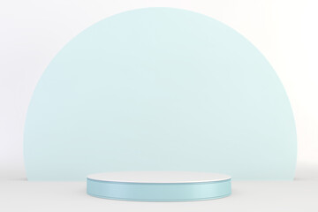 Cyan pedestal design for product show, 3D rendering