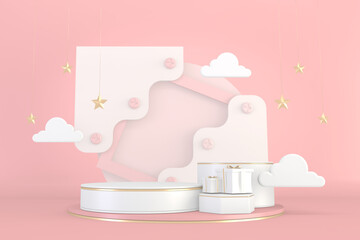 Mock up Minimal pink pedestal design for product show, 3D rendering