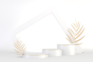 Roman podium  white for cosmetic product on background granite white. 3d rendering